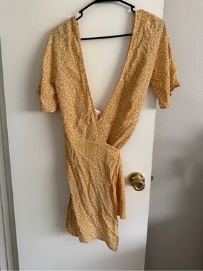 Whimsy + Row Yellow Floral Wrap Mini Dress